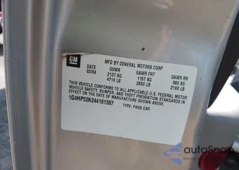 2004 Buick Lesabre Custom from USA, damaged, VIN 1G4HP52K244161387